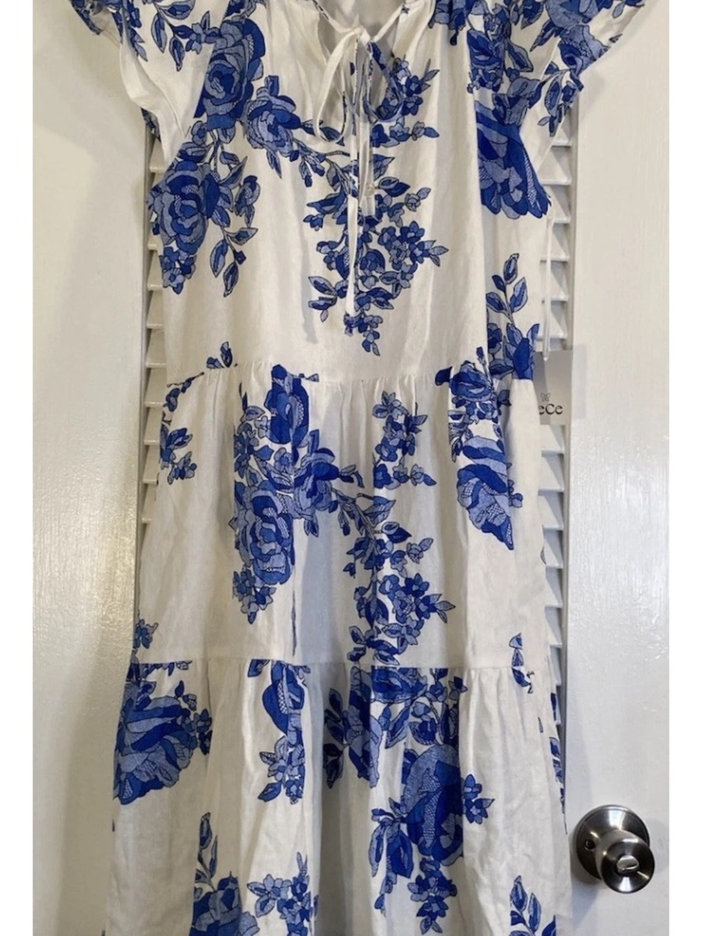 CeCe White Midi Dress with Blue Floral Print